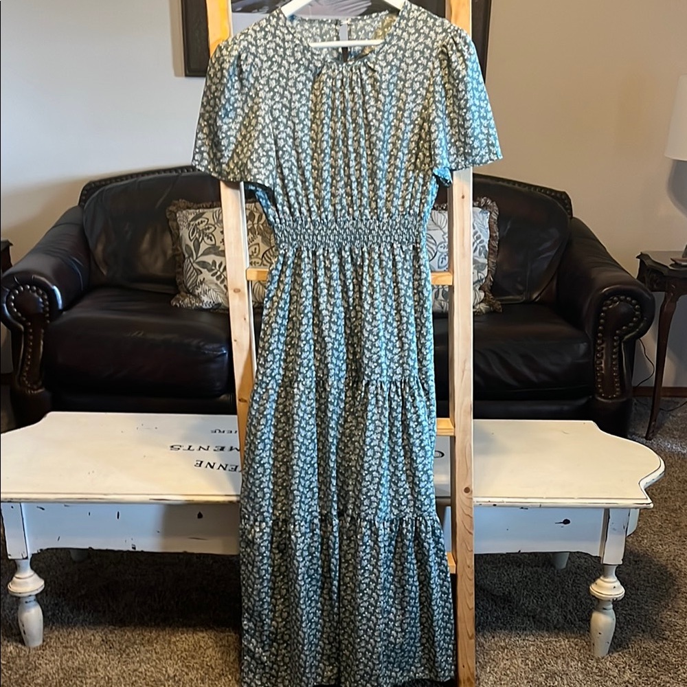 SHEIN Floral Green Maxi Dress LARGE